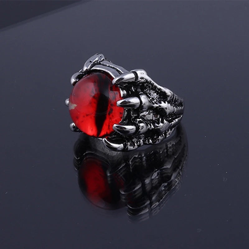 Demonic Eye Ring in Red with Claw Design – Adjustable Gothic Jewelry