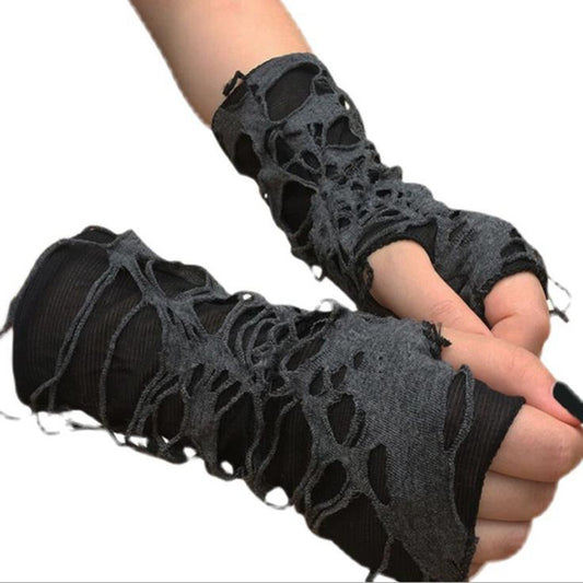 Distressed Black Fingerless Gloves for Gothic Beggar Cosplay