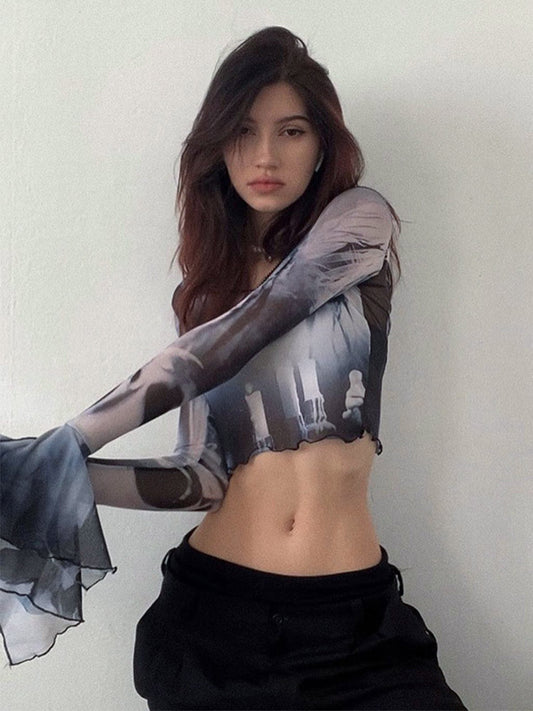 Ethereal Flare Sleeve Ghost Crop Top