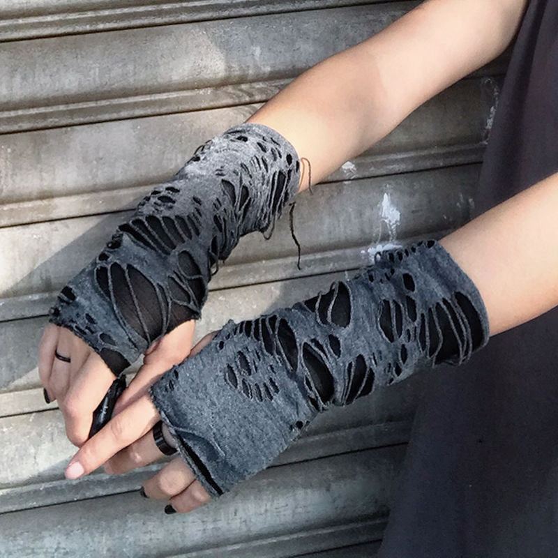 Distressed Black Fingerless Gloves for Gothic Beggar Cosplay