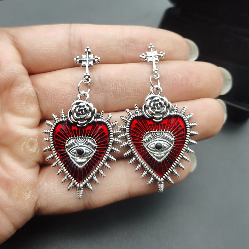 Heart Eye Spiked Earrings