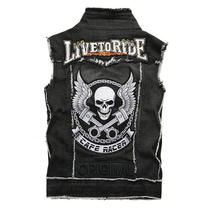 Live to Ride Skull Sleeveless Denim Vest