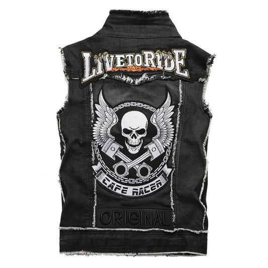 Live to Ride Skull Sleeveless Denim Vest
