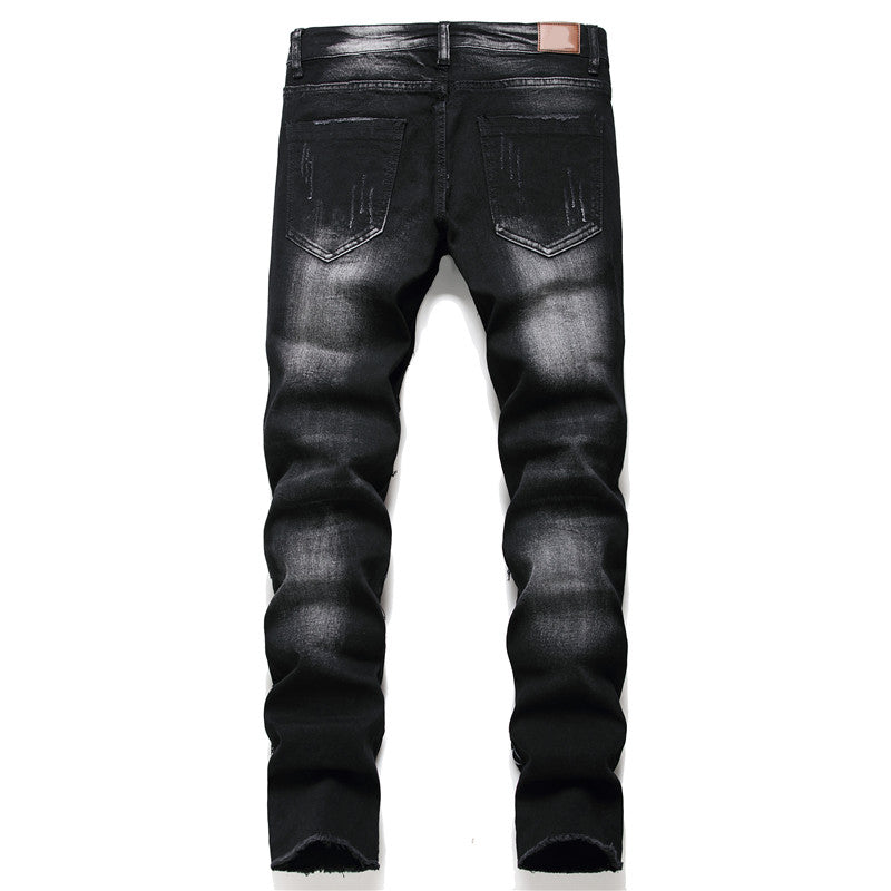 Gothic Ghost Rider Jeans: Skull Embellished Black Denim