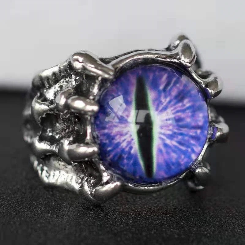 Purple Demonic Eye Ring Featuring Dragon Eye and Claw Design for Gothic Fashion