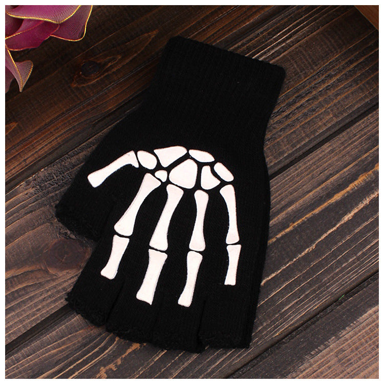 Fingerless Glow-In-The-Dark Skeleton Gloves