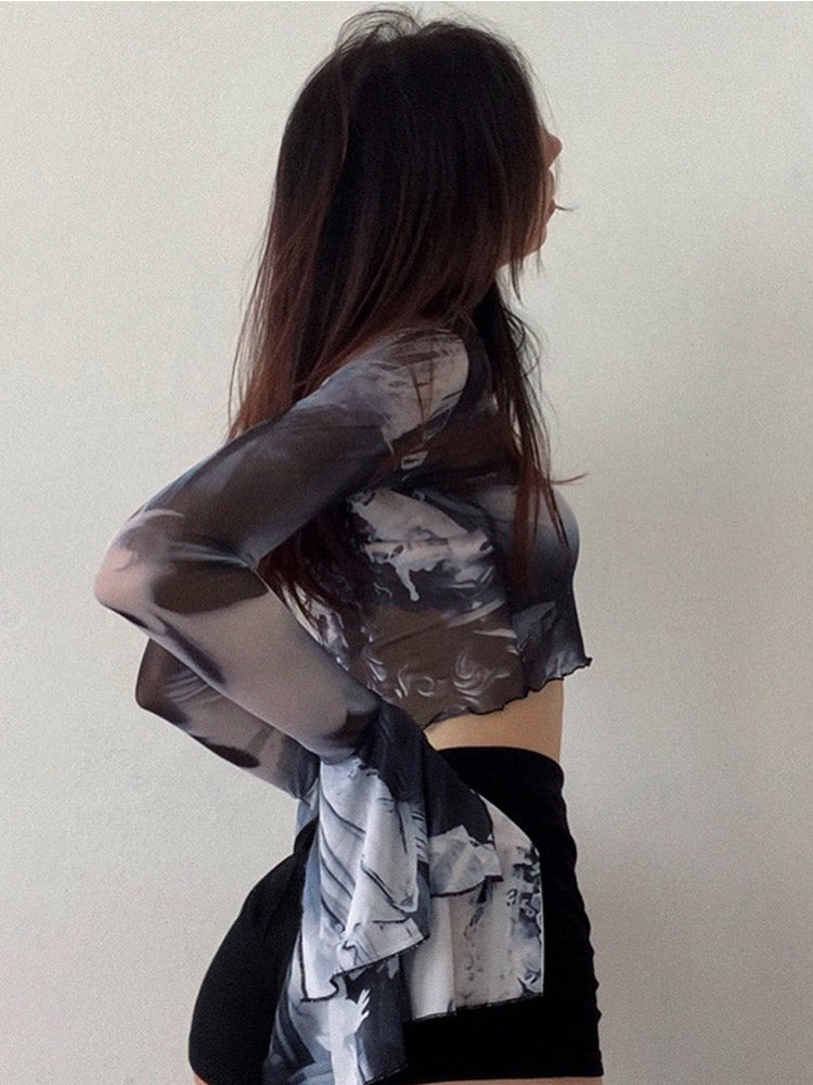 Ethereal Flare Sleeve Ghost Crop Top