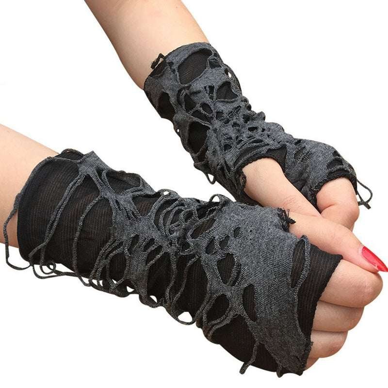 Distressed Black Fingerless Gloves for Gothic Beggar Cosplay
