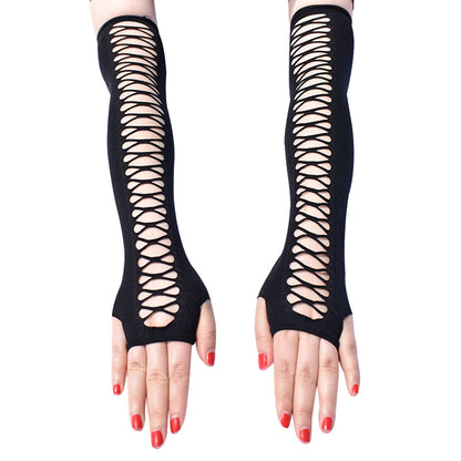 Elegant Cross Mesh Elbow-Length Fingerless Gloves