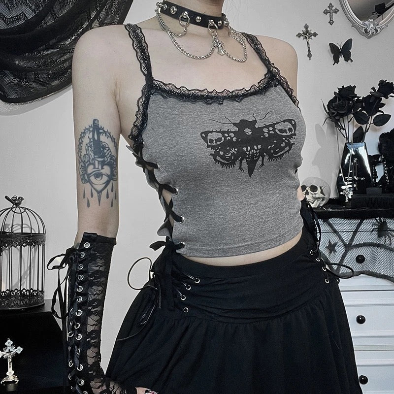 Goth Moth Ribbed Crop Top