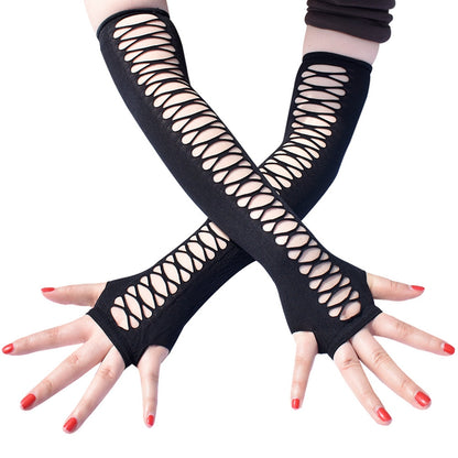 Elegant Cross Mesh Elbow-Length Fingerless Gloves