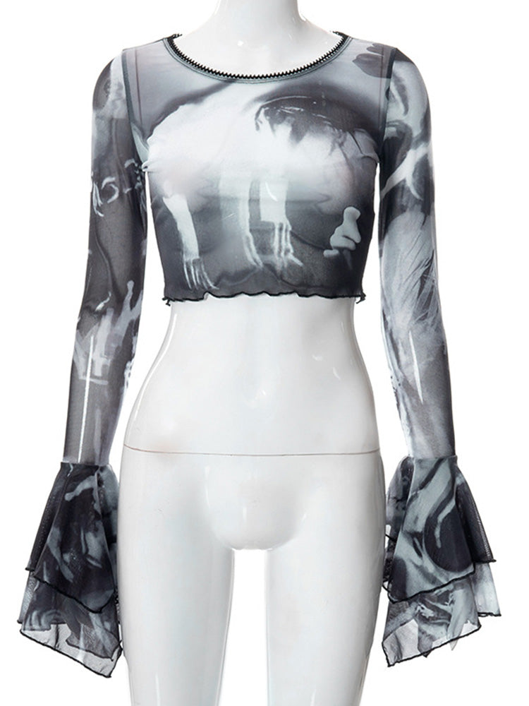 Ethereal Flare Sleeve Ghost Crop Top