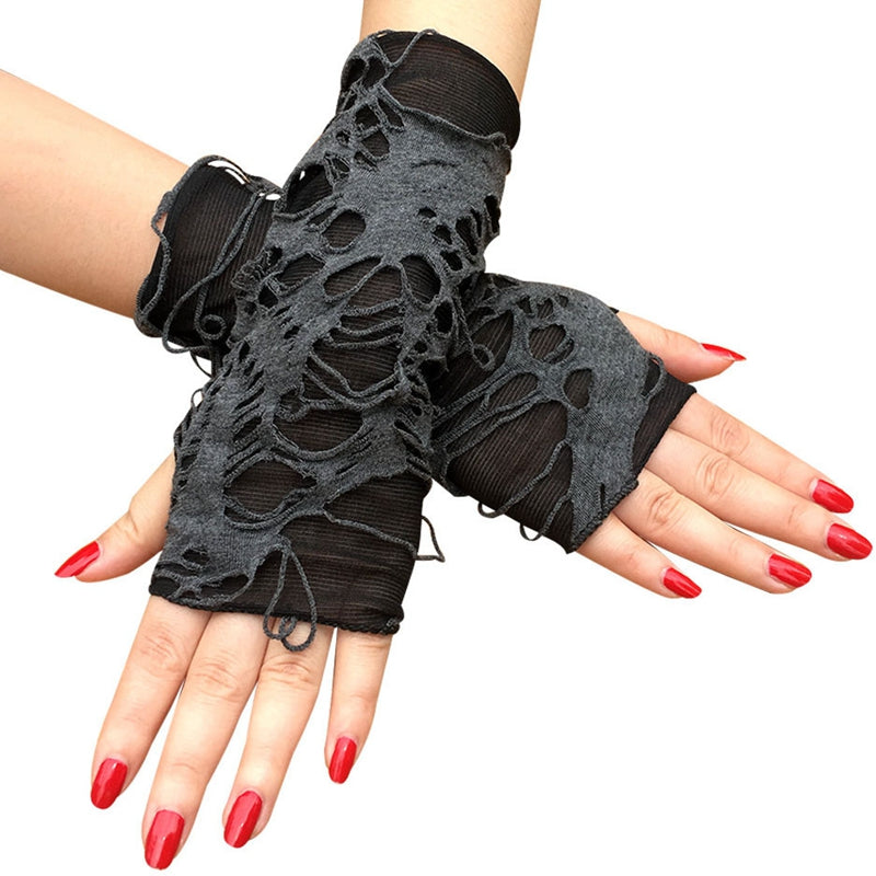 Distressed Black Fingerless Gloves for Gothic Beggar Cosplay