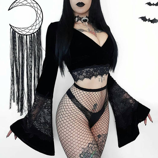 Witchy Flare Sleeve Ghoul Crop Top