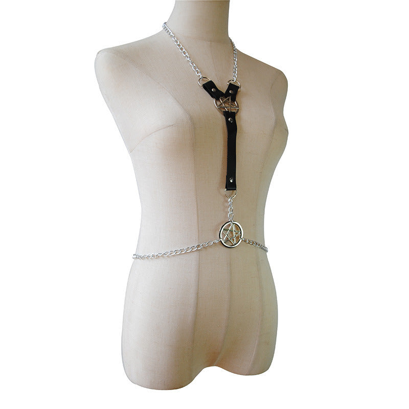 Gothic Pentagram Body Harness Lingerie