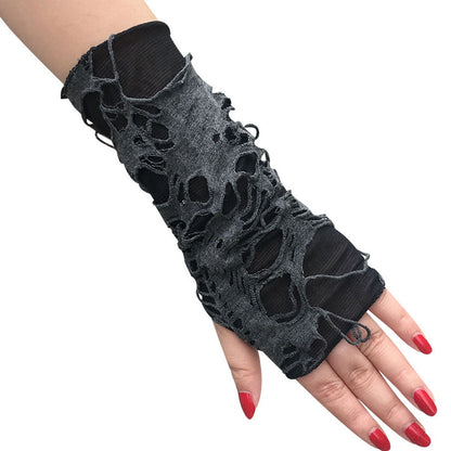 Distressed Black Fingerless Gloves for Gothic Beggar Cosplay