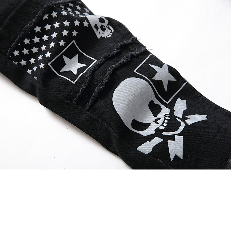 Gothic Ghost Rider Jeans: Skull Embellished Black Denim