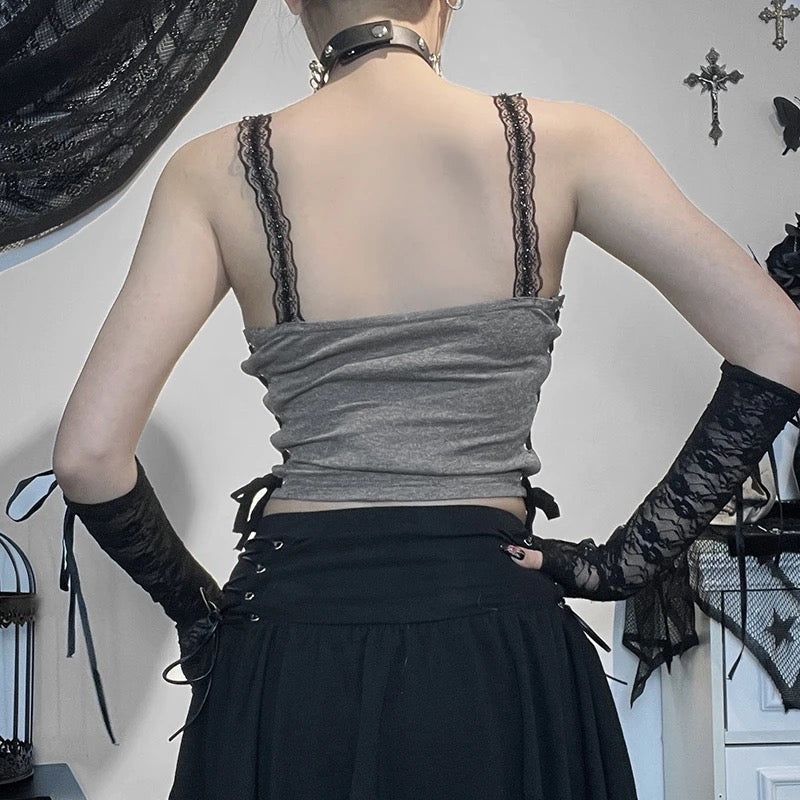 Goth Moth Ribbed Crop Top