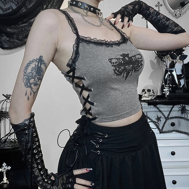 Goth Moth Ribbed Crop Top