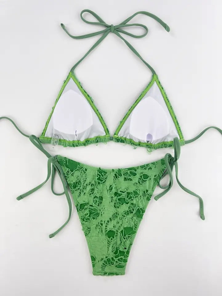Gothic Goddess Ripped Bikini - Green Back View