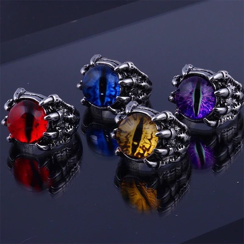 Demonic Eye Rings in Red, Blue, Yellow, and Purple – Adjustable Gothic Jewelry Collection
