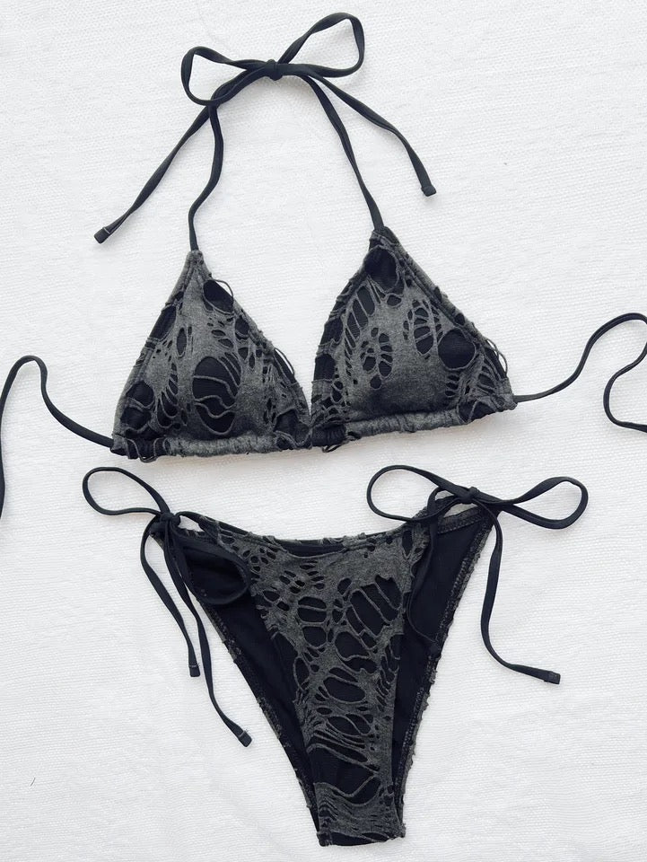 Black Gothic Bikini - Sexy Distressed Design