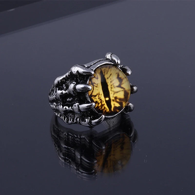 Yellow Demonic Eye Ring with Gothic Claw Grip – Adjustable Gothic Ring