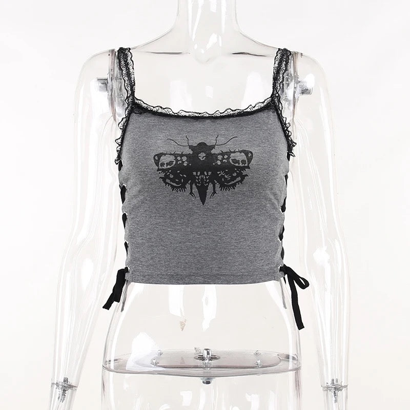Goth Moth Ribbed Crop Top