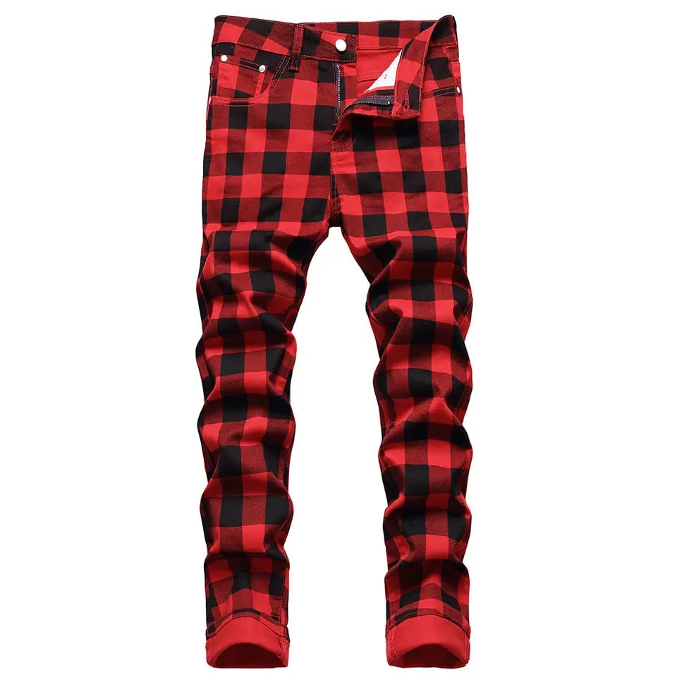 Red Plaid Tartan Trousers - Punk Rock Gothic Checkered Pants