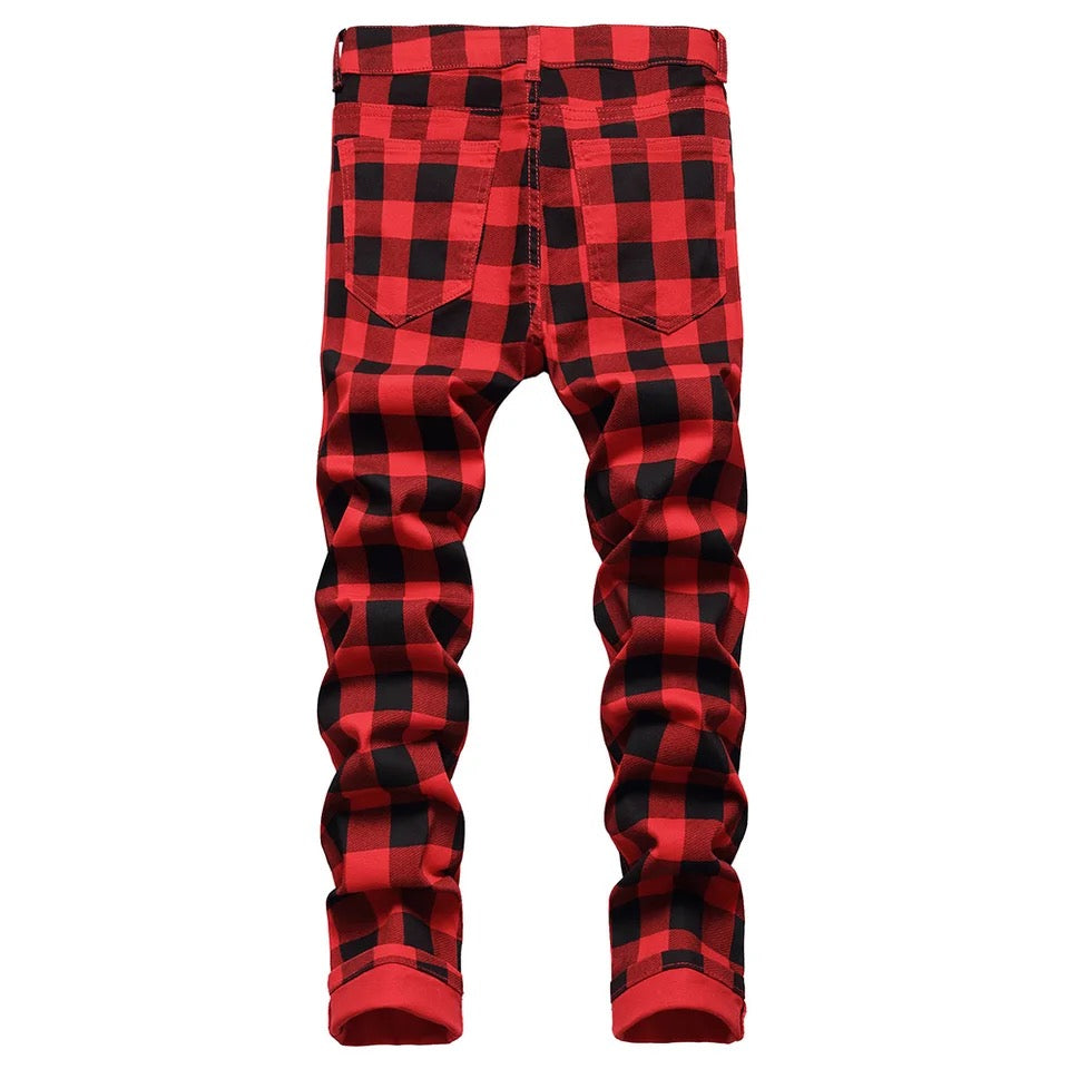 Red Plaid Trousers - Gothic Punk Checkered Pants