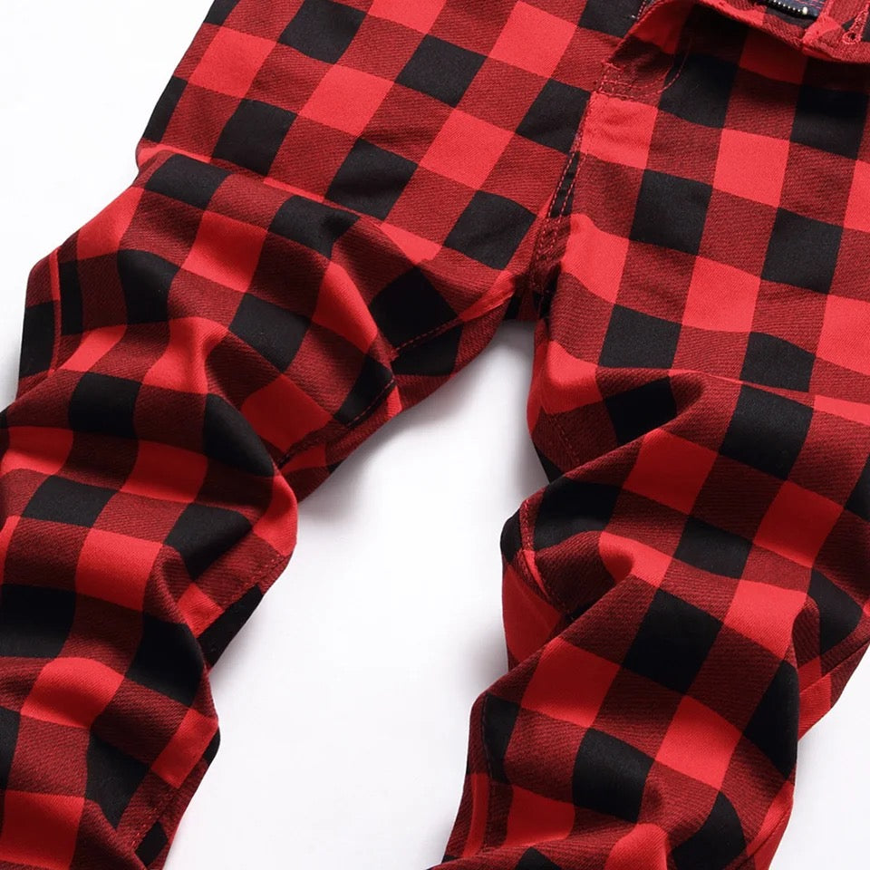 Red Plaid Trousers - Punk Fashion Checkered Pants