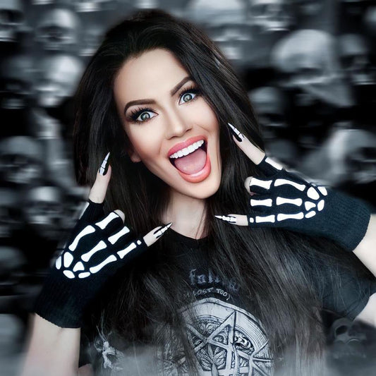 Fingerless Glow-In-The-Dark Skeleton Gloves