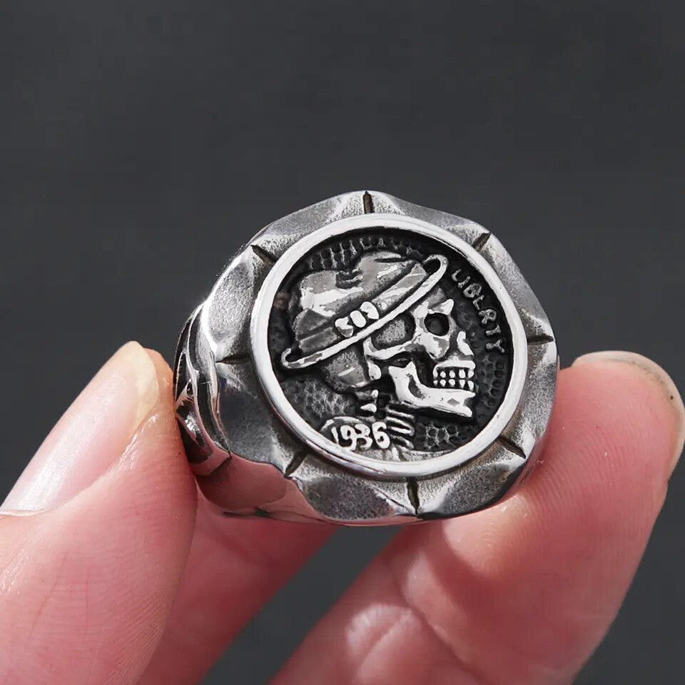 Hobo Nickel Elegance Skull Ring