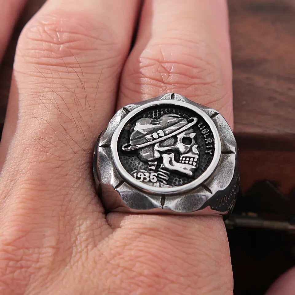 Hobo Nickel Elegance Skull Ring