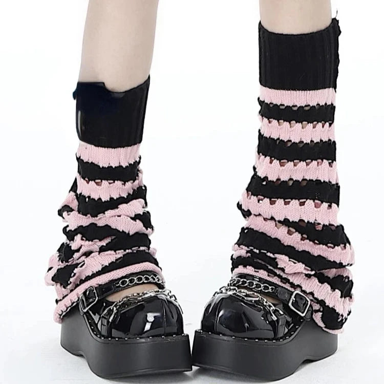 Pink and Black Gothic Leg Warmers  Pastel Goth - MetalAttitude