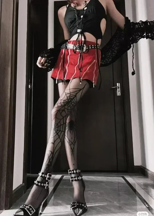 Spider Dark Fishnet Tights