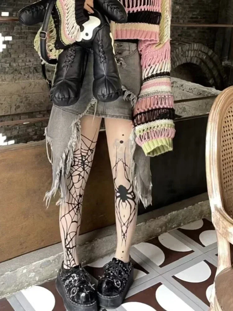 Spider Dark Fishnet Tights