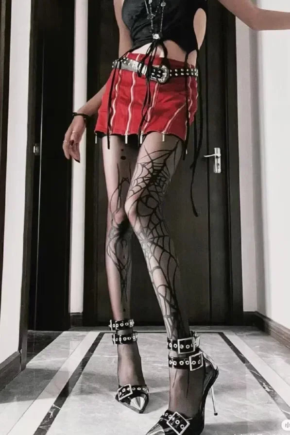 Spider Dark Fishnet Tights