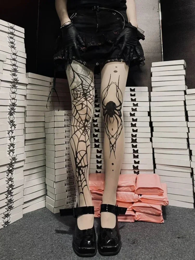 Spider Dark Fishnet Tights
