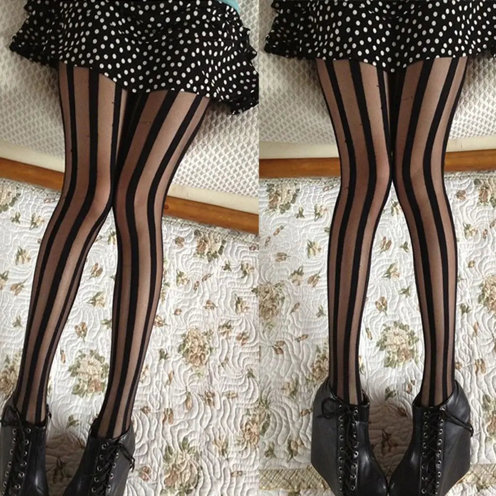 Sheer Vertical Stripe Tights