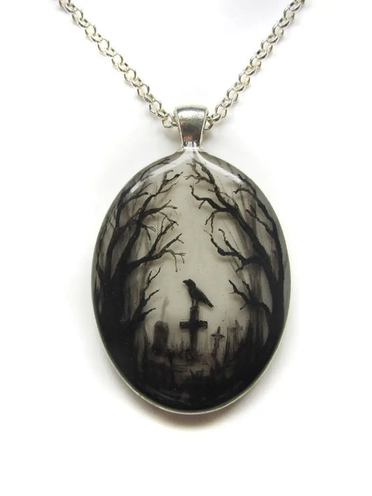Gothic Crow Forest Charm Necklace