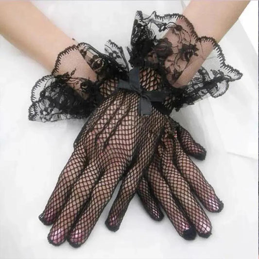 Floral Flare Fishnet Gloves with Lace Accents