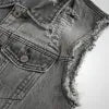 Distressed Grey Sleeveless Denim Vest