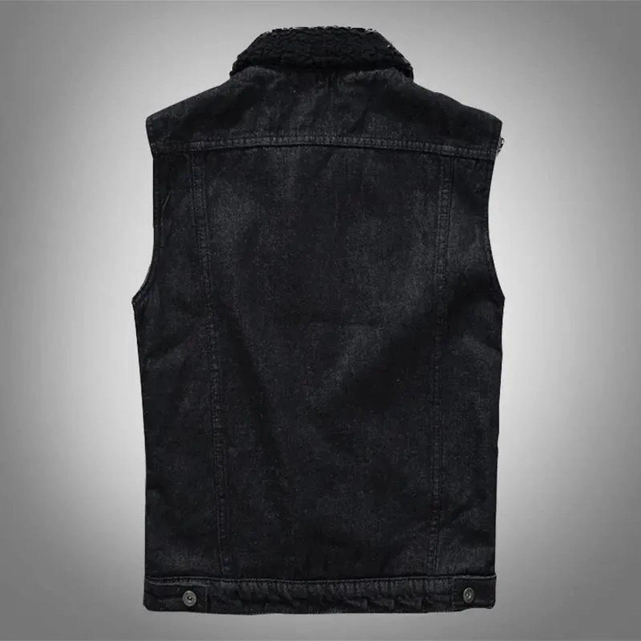 Edgy Black Sleeveless Denim Vest with Cozy Fleece Lining