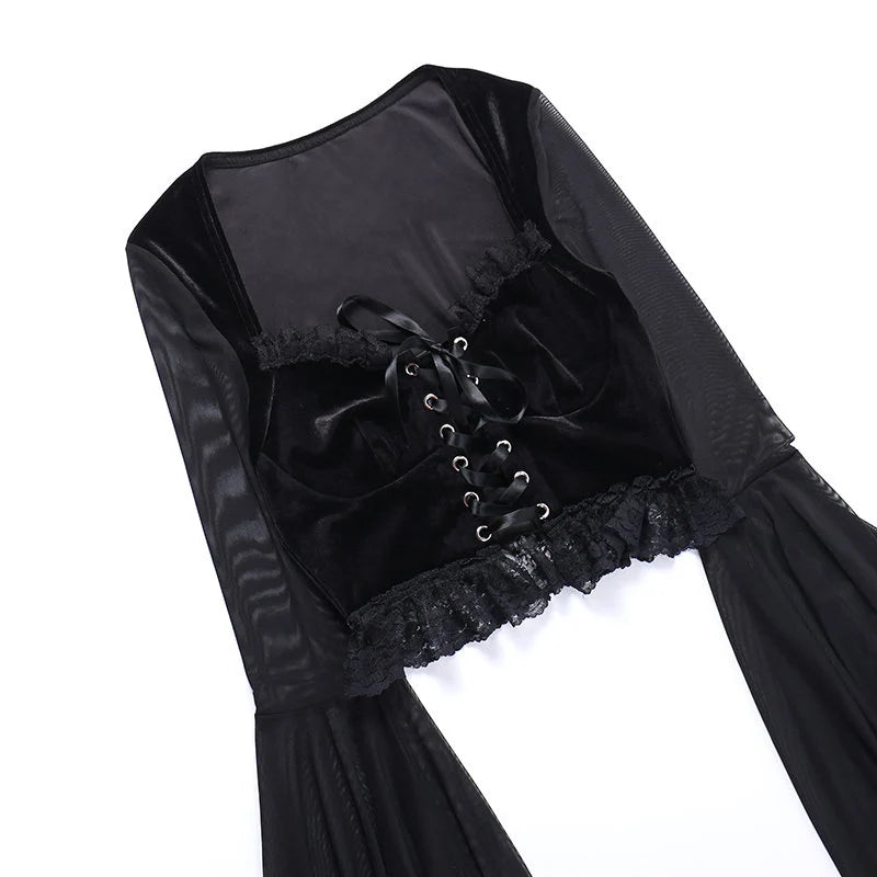 Gothic Flare Sleeve Bowed Crop Top