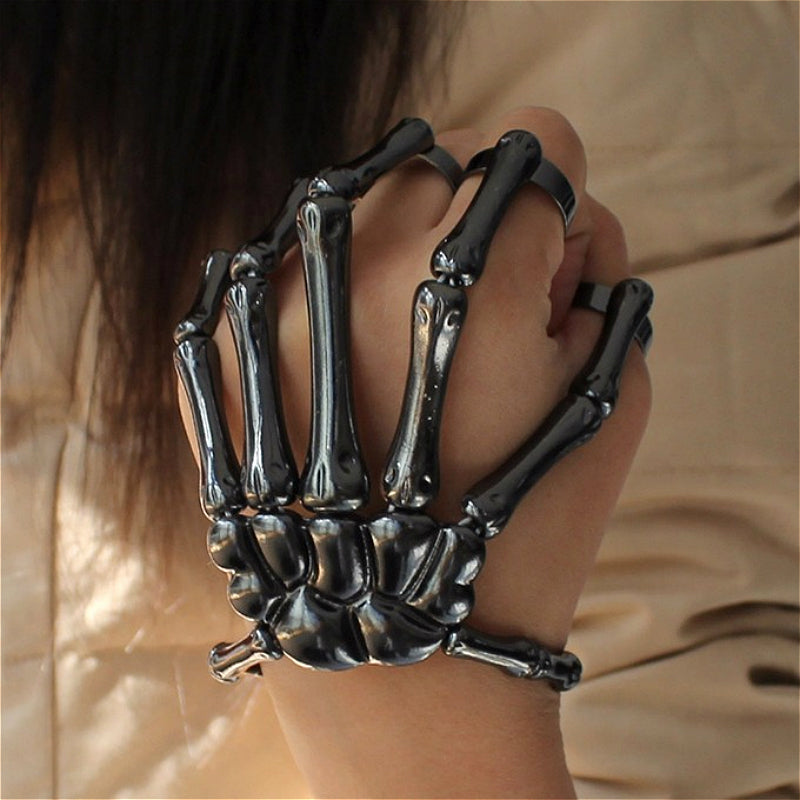 Black Skeleton Hand Chain Bracelet for Punk and Gothic Style