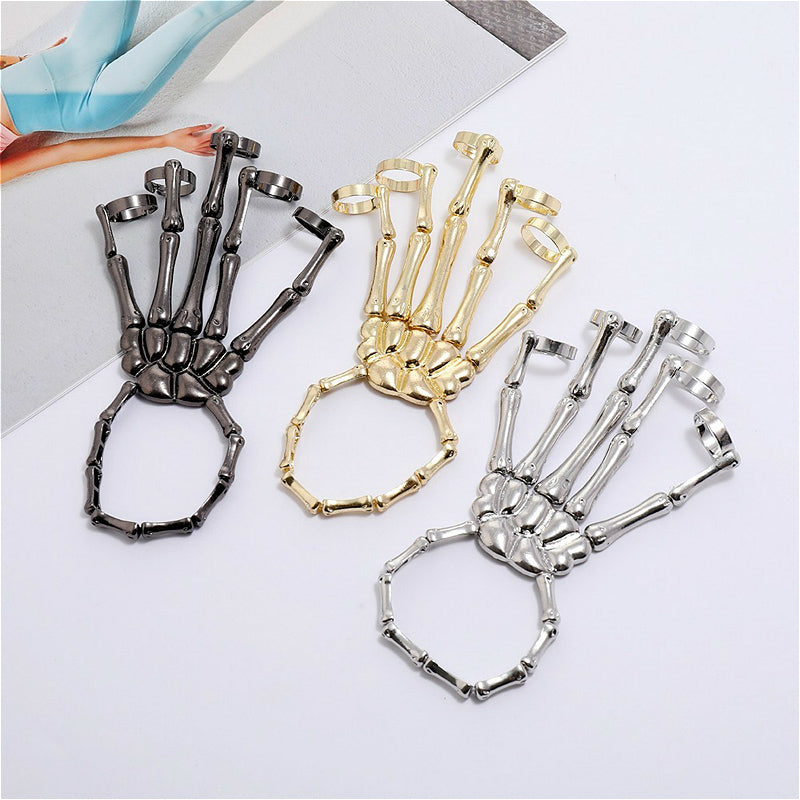 Gold, Silver and Black Skeleton Hand Bracelet for Cosplay and Statement Style