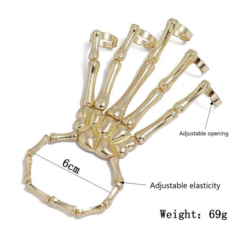 Gold Skeleton Hand Bracelet with Gothic Punk Aesthetic