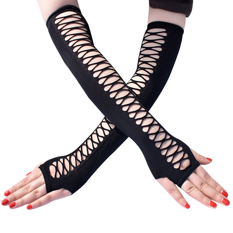 Elegant Cross Mesh Elbow-Length Fingerless Gloves