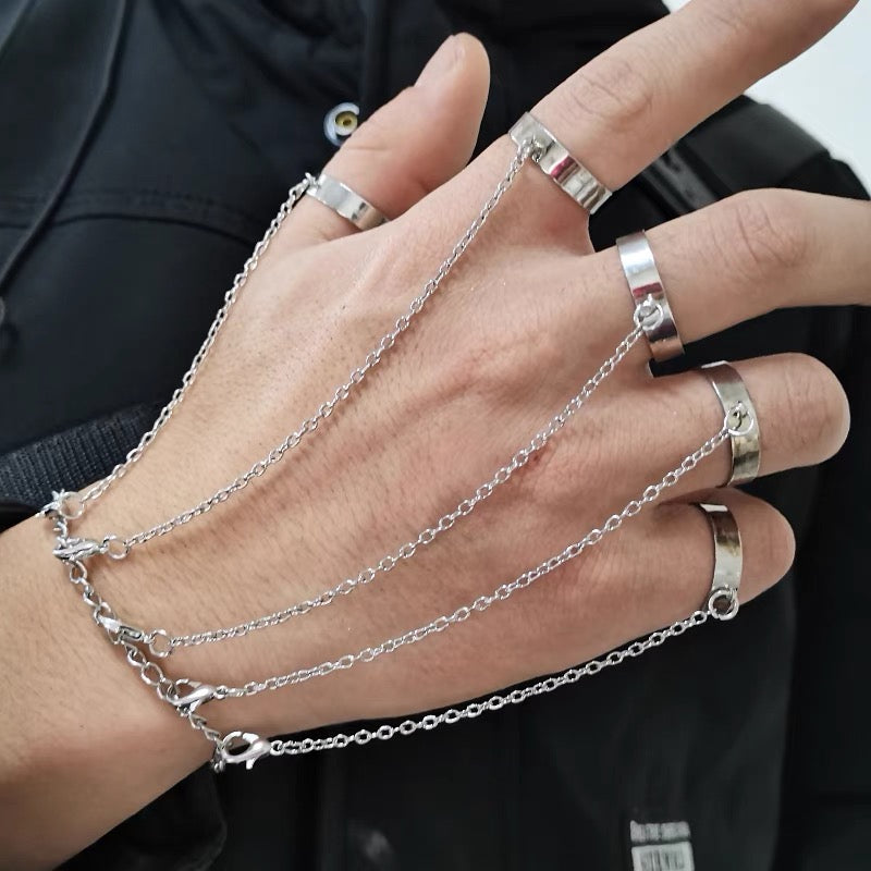 Silver Five Finger Hand Chain Ring Bracelet - Edgy and Elegant Accessory